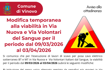 Modifica temporanea alla viabilità in Via Nuova e Via Volontari del Sangue dal 09/03/2026 al 03/04/2026