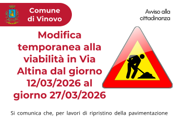 Modifica temporanea alla viabilità in via Altina per il periodo dal 12/03/2026 al 27/03/2026