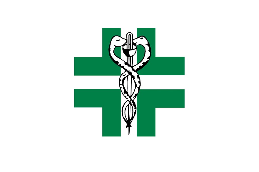 Croce verde, che funge da immediato segnale di sicurezza. Al suo interno si trova il Caduceo, un bastone alato con due serpenti attorcigliati