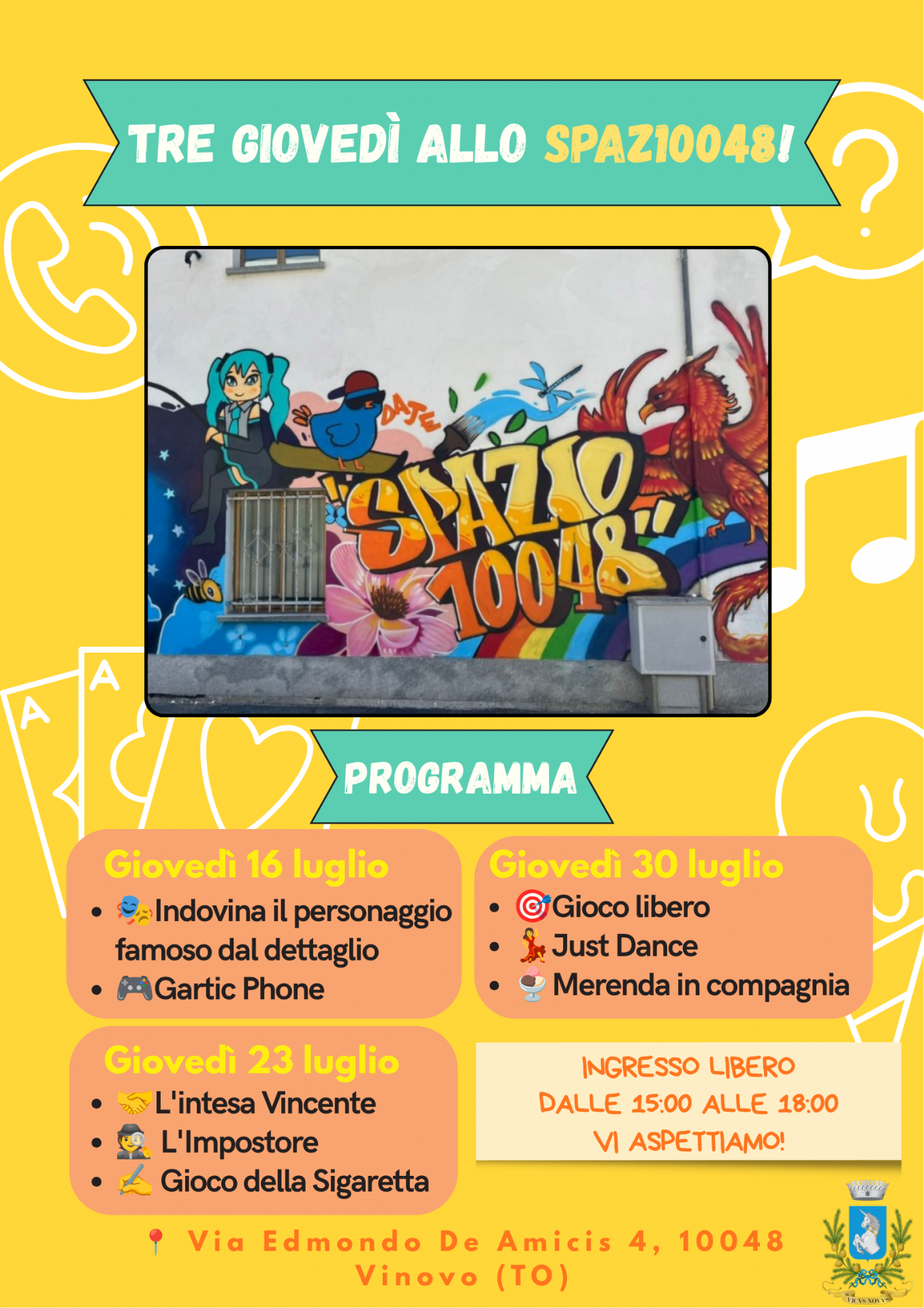 Elenco attività proposte per:
 Giovedì 16 luglio
 Giovedì 23 luglio
 Giovedì 30 luglio